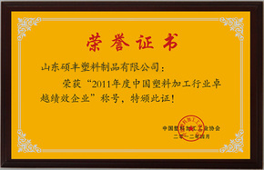 中國(guó)塑料加工行業(yè)卓越績(jī)效企業(yè)